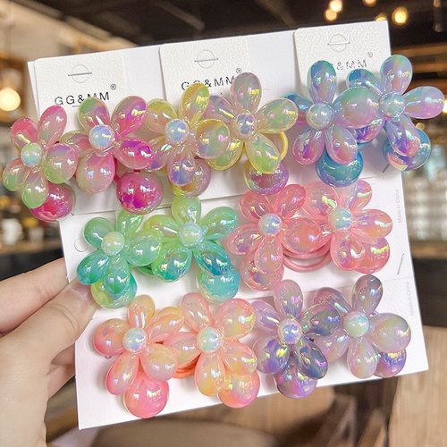 渐变花朵发绳 儿童发饰卡通皮筋发圈 果冻珠高弹头饰扎头绳