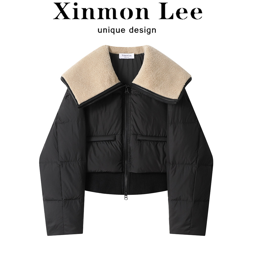 XinmonLee高级感轻薄黑色羽绒服冬季女士宽松气质面包服时尚外套