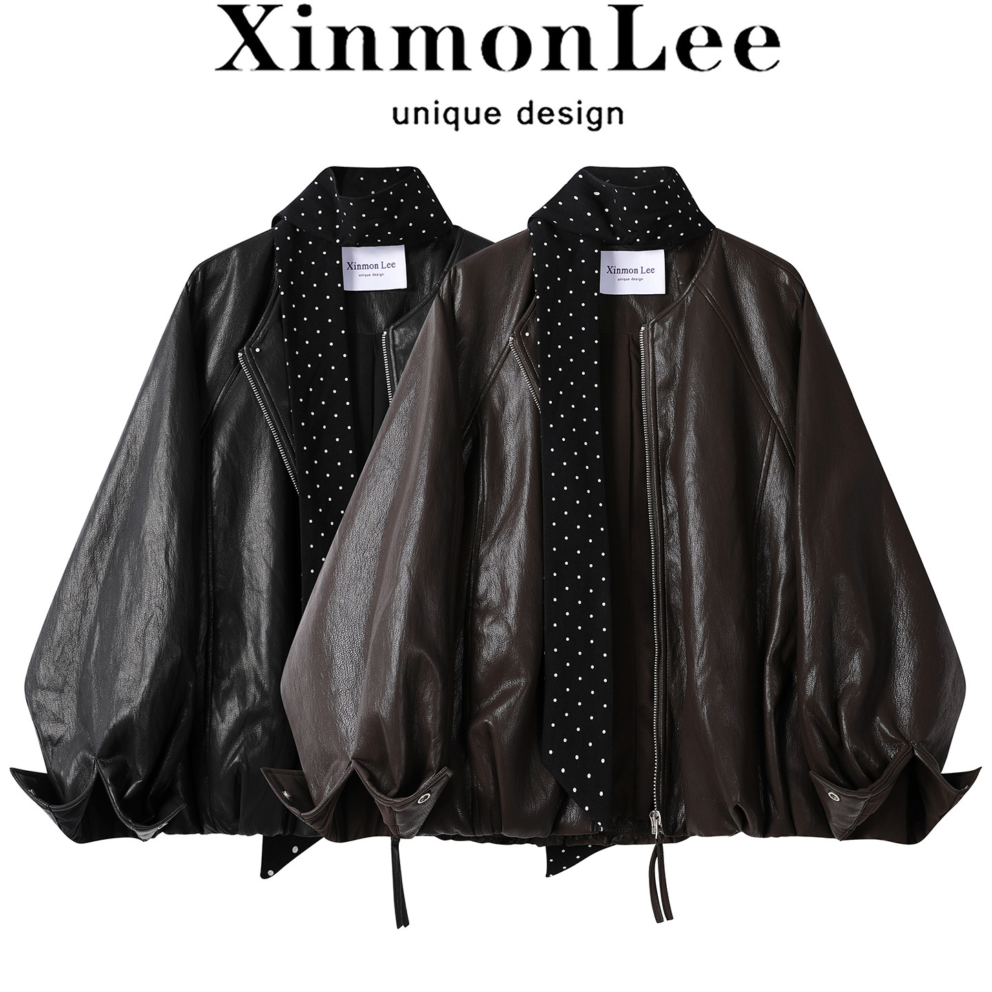 XinmonLee港风气质高级感PU皮衣外套早秋复古显瘦夹克机车服短款