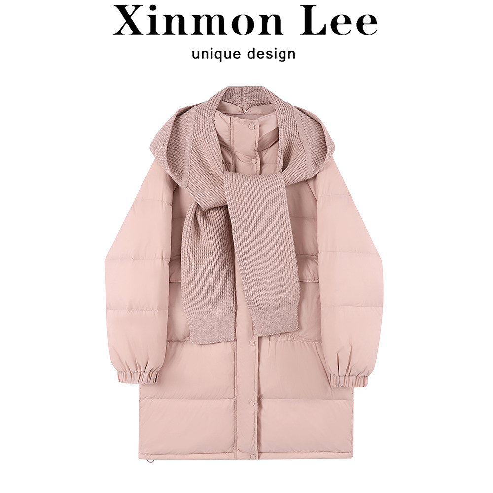 XinmonLee披肩连帽羽绒服女2025新款冬季棉服中长款加厚鸭绒外套