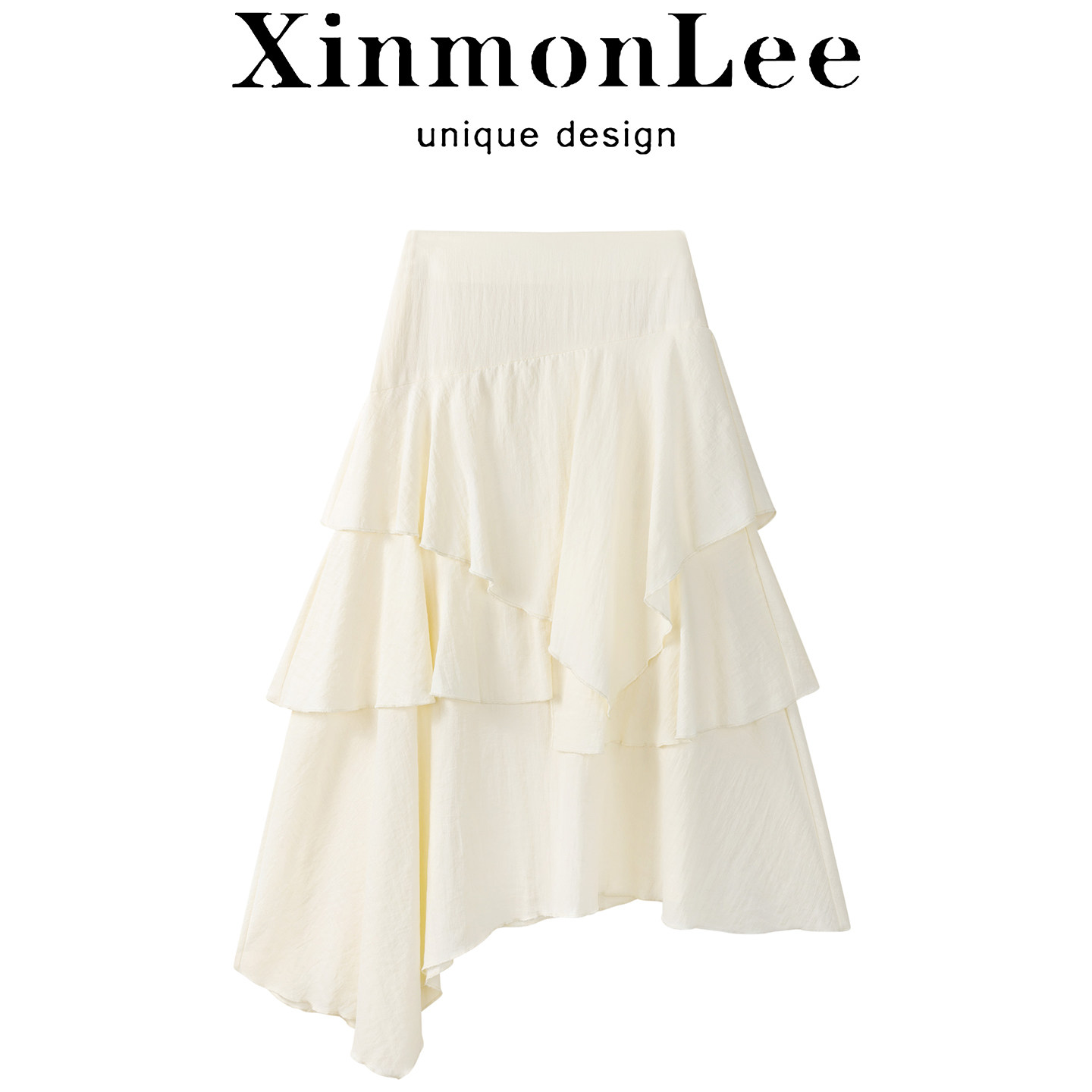 XinmonLee韩系温柔风不规则蛋糕半身裙春季高腰显瘦荷叶边中长裙