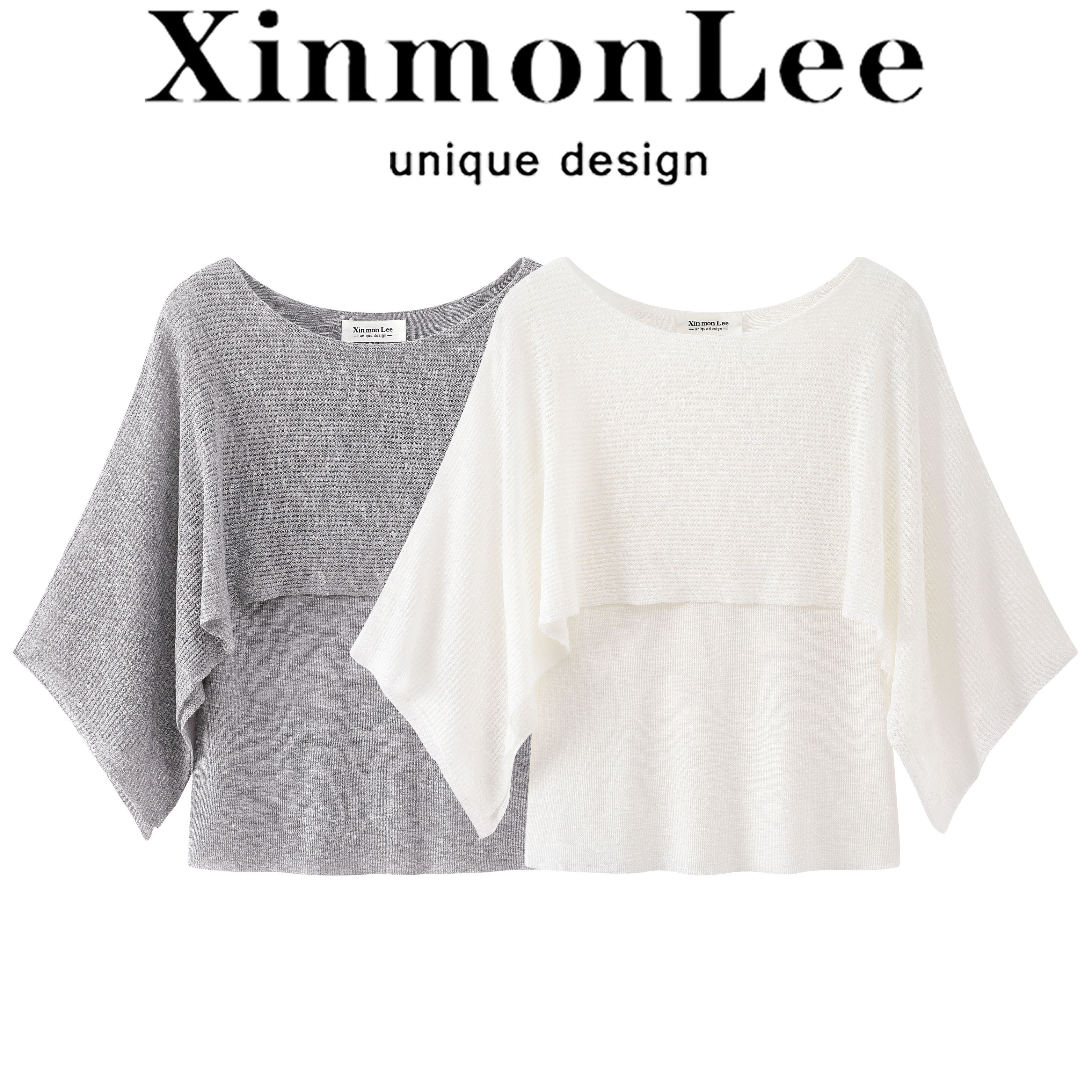 XinmonLee温柔风韩系圆领假两件针织衫女套头修身显瘦叠穿上衣