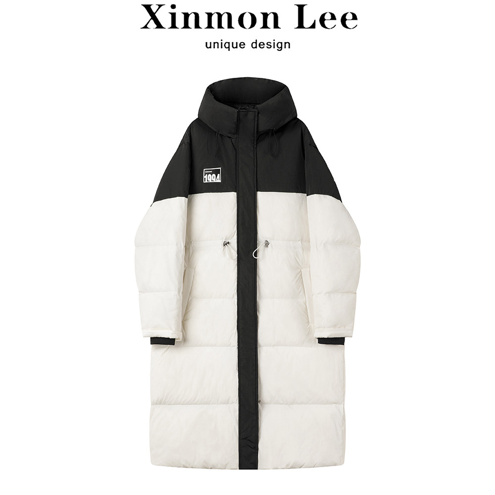 XinmonLee韩版拼色高级感连帽羽绒服冬季女慵懒风休闲保暖面包服