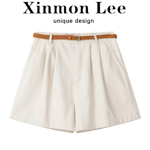 XinmonLee气质简约通勤直筒高腰阔腿裤女显瘦百搭韩系A字短裤夏季