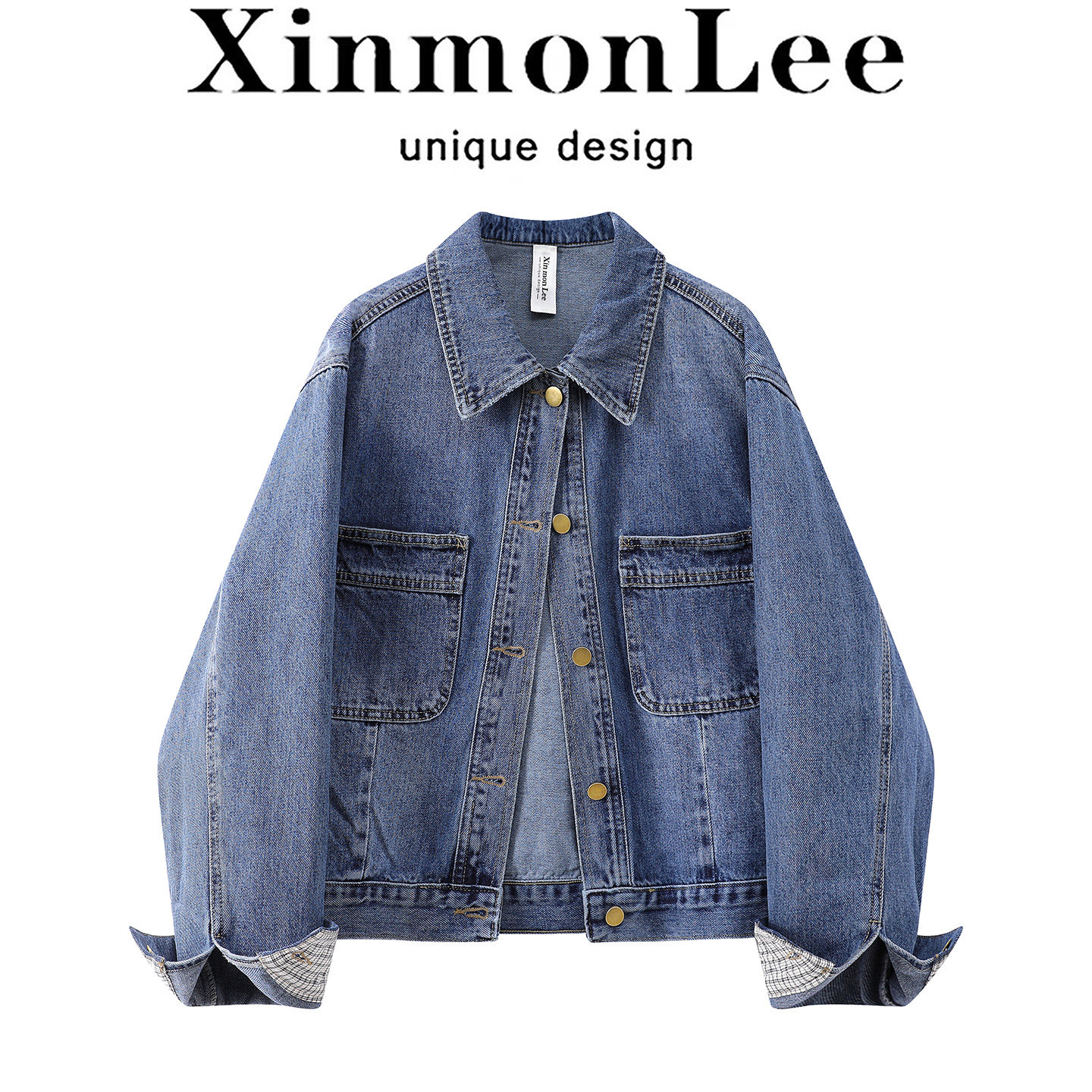 XinmonLee港风复古POLO领牛仔外套早春季新款韩版气质短款夹克女