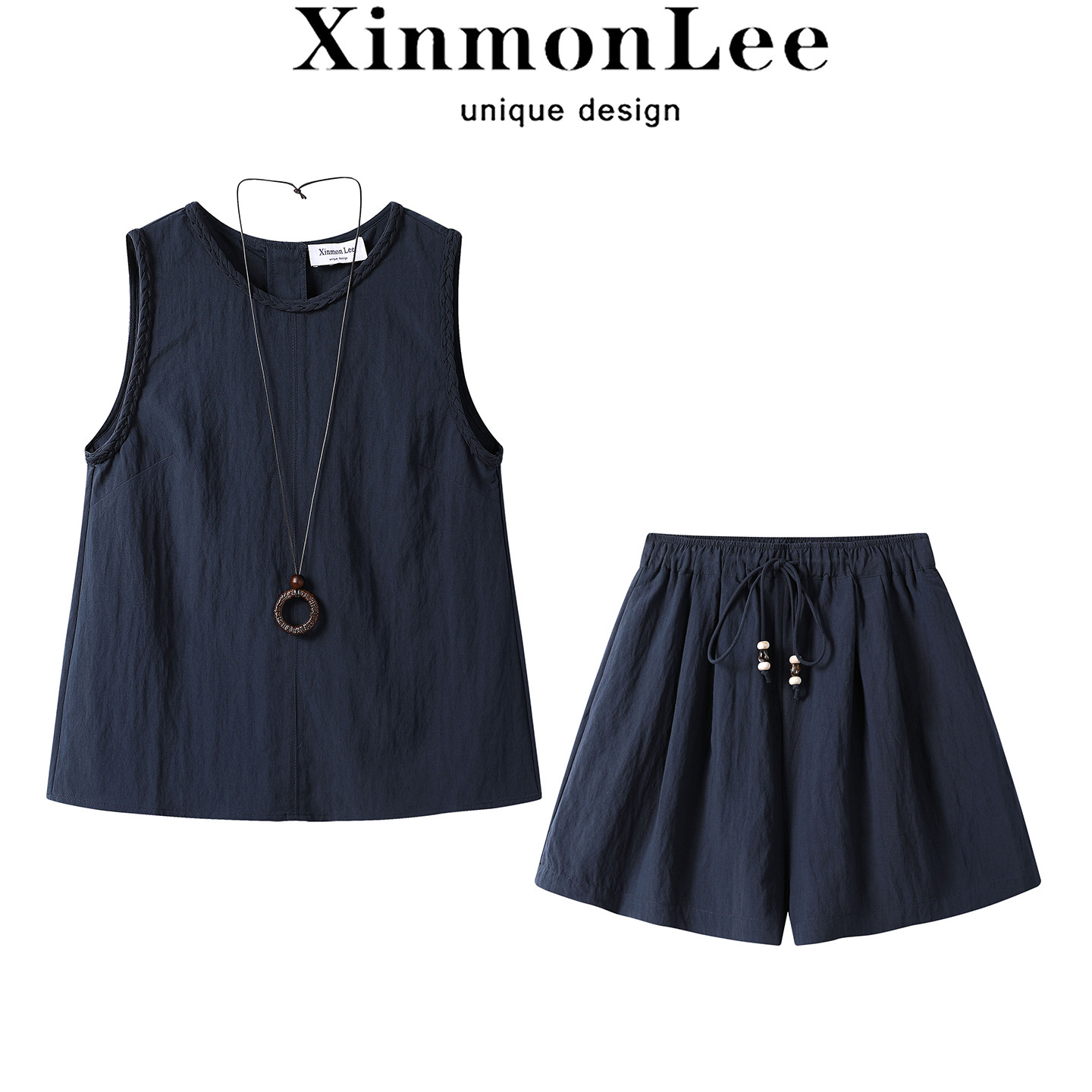 XinmonLee慵懒松弛感麻花圆领无袖设计感吊带背心夏季套装休闲裤