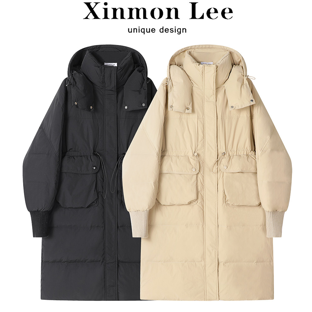 XinmonLee韩系复古宽松百搭显瘦轻薄羽绒服收腰连帽中长款外套冬