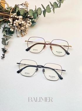 BALIMER巴里摩尔纯钛眼镜多边形男女款全框近视镜架双色搭配B8234