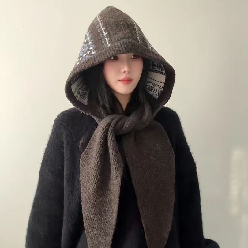 帽子围巾一体韩系冬季秋