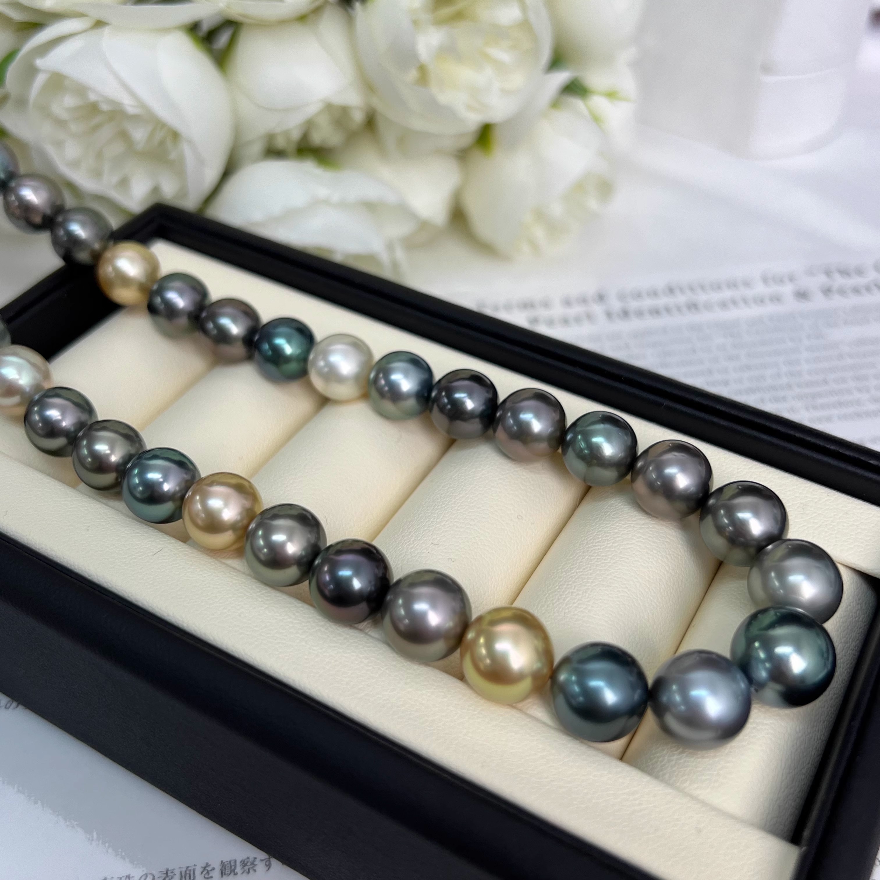 9-11mm天然海水大溪地混彩串珠珍珠项链41p极光镜面光泽