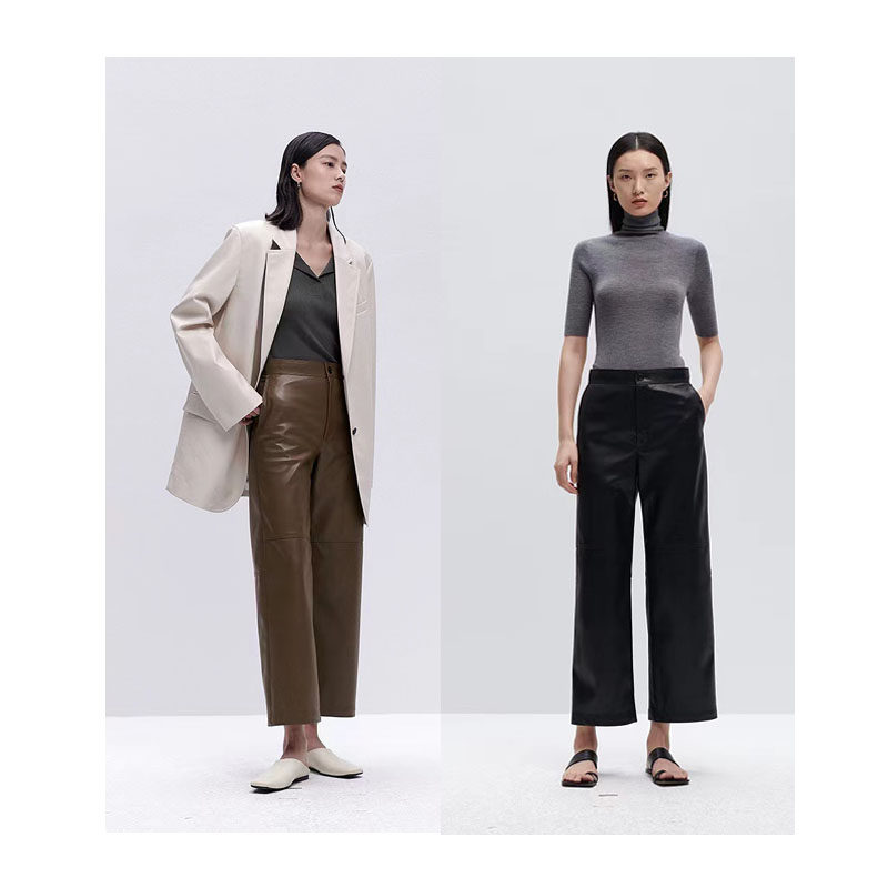 通勤保暖ins 爆款美国rc进口弹力蛋白皮西裤女九分高腰小直筒皮裤