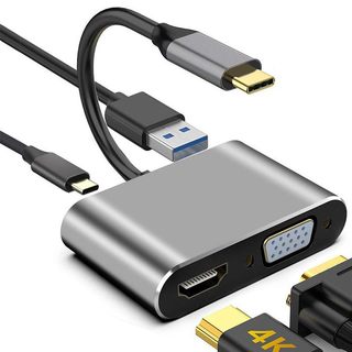 type-c转hdmi VGA USB3 C3.1四合一拓展坞C口4KHDMI 转换器分线器