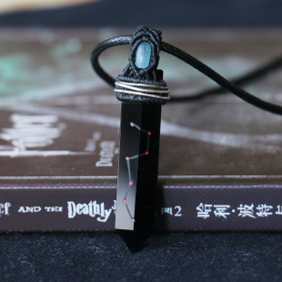 原创天然黑曜石项链男款护身符海蓝宝吊坠女手工道家七星剑挂件