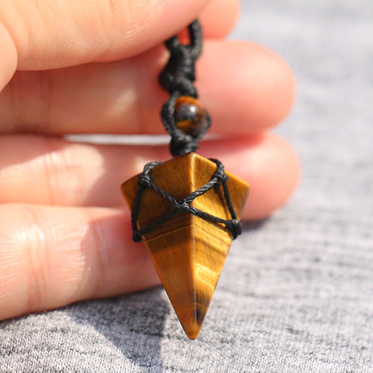 原创 天然虎眼石虎晴石水晶吊坠个性潮流毛衣项链长款 男女款礼物