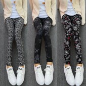 女裤 显瘦修身 子 外穿小脚裤 2023春秋柔软弹力磨毛牛奶丝印花打底裤