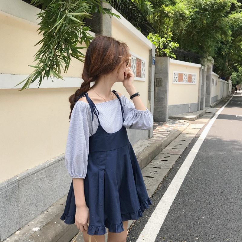朵拉潮人館 港味復古chic高腰吊帶連衣褲百搭寬松連體闊腿褲女夏