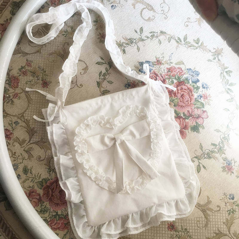 原创lolita手工花边帆布斜挎包