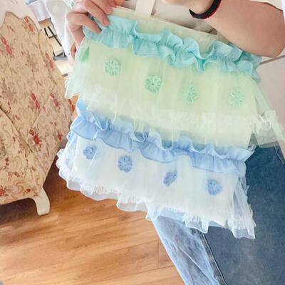 Imhere原创小众设计手工lolita花朵网纱花边裙摆仙女包单肩帆布包