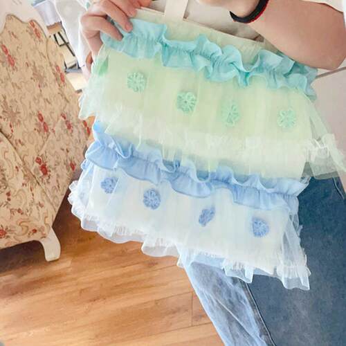 Imhere原创小众设计手工lolita花朵网纱花边裙摆仙女包单肩帆布包