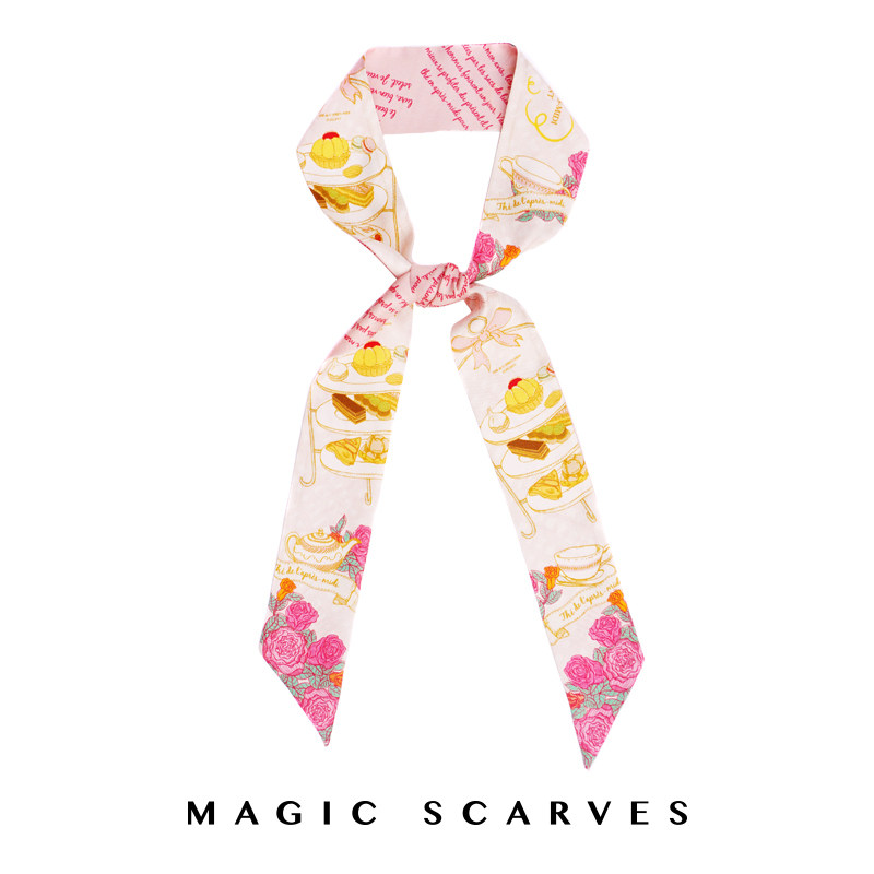 魔绫屋原创法式下午茶丝巾小长条名媛百搭秋季真丝窄发带手柄丝带