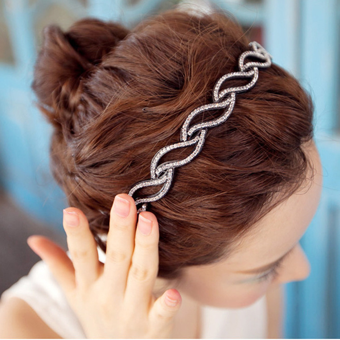 宽边镶钻带齿防滑淑女风压发圈