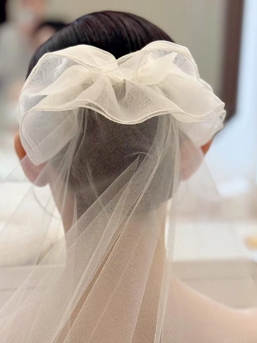 2025新款新娘结婚婚纱头纱超透轻薄长款双层头饰高级感摄影拍照白