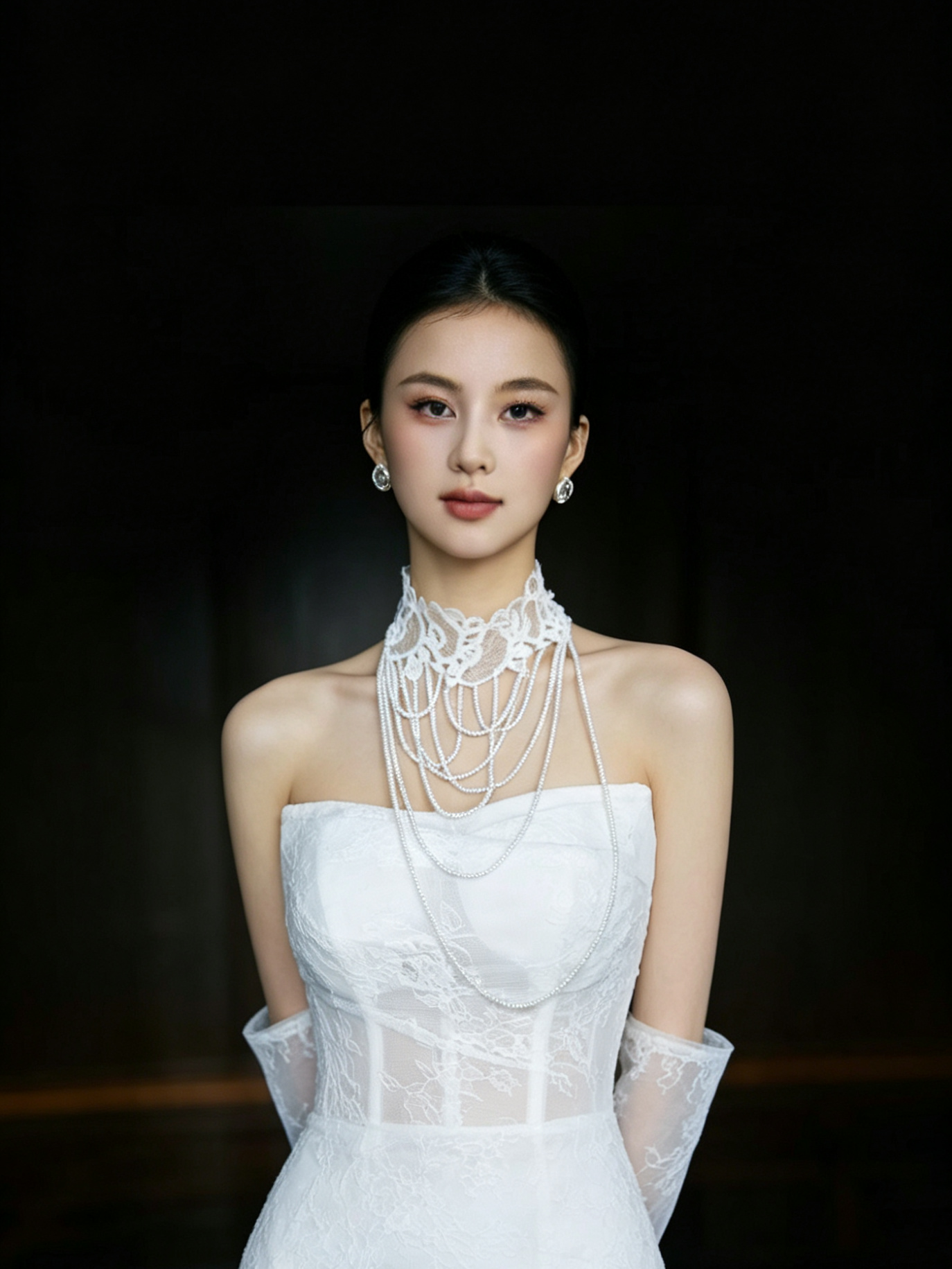 新娘结婚围脖珍珠流苏颈饰高级感小众项链婚纱摄影拍照造型样片白
