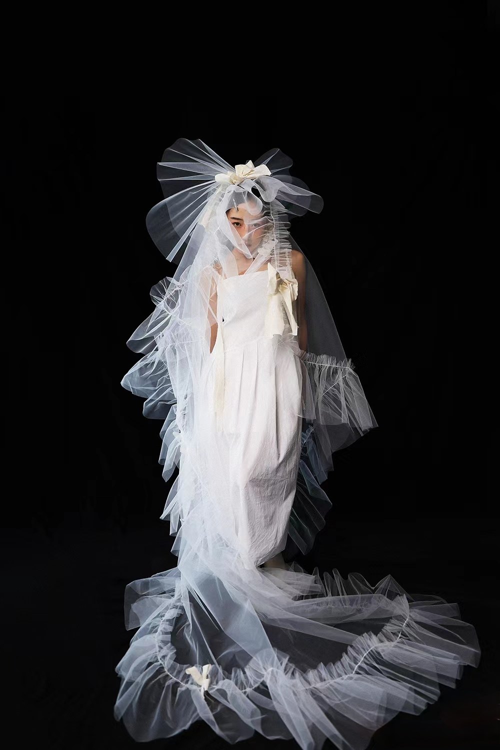 新款婚纱礼服新娘结婚拖地小众高级感摄影拍照造型婚纱头纱样片白