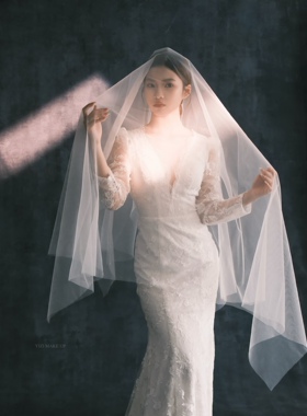 新娘结婚头纱长款简约素纱硬纱摄影拍照造型样片头饰高级感氛围感