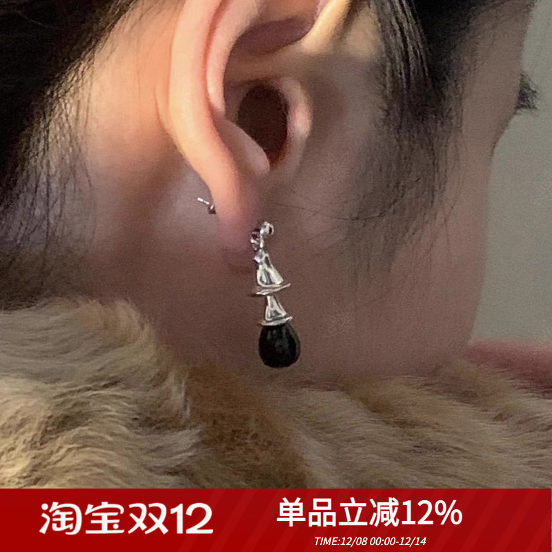 韩系小众设计coldframe纯银淡水珍珠/黑玛瑙铃铛ins复古耳钉耳环