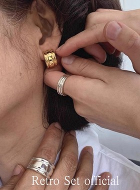 韩国博主feve同款925银coldframe宽版窄版花瓶戒指耳钉女简约高级