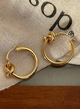 中古ce风knot金色极简打结圆环耳环黄铜电镀24k金轻奢高级耳饰