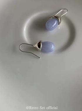 韩国 Astre小众复古手工纯银玛瑙/玉髓/珍珠水滴耳环yuan版定制