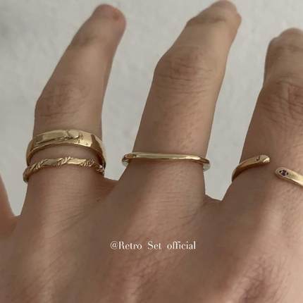 韩系小众设计MARS25k金可调节手工叠戴指环复古做旧925纯银戒指女