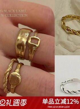 自制mars25韩国小众设计手工复古做旧925纯银镀18k金麻花戒指叠戴