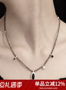 纯银茶晶圆珠女小众项链