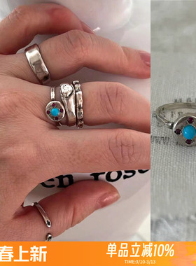 定制韩国小众设计mars25太阳花925纯银手作复古高级简约宝石戒指