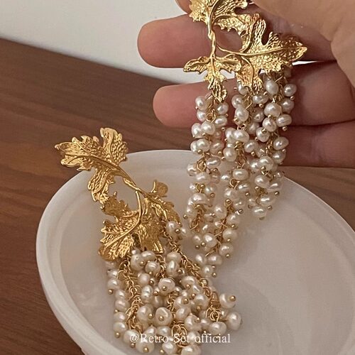 peracas复古银针女珍珠重工耳环
