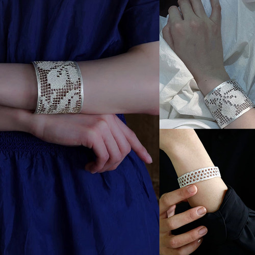 定制Maison Rubus法国蕾丝开口925纯银手镯精致复古小众高级感