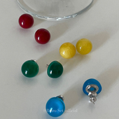 红玛瑙蓝绿玛瑙纯银半球天然石耳钉新中式 复古风高级彩色半球耳饰