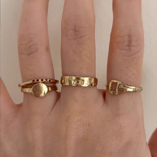 定制mars25纯银S925粉钻金色波浪戒指小众设计复古浪漫基础叠戴