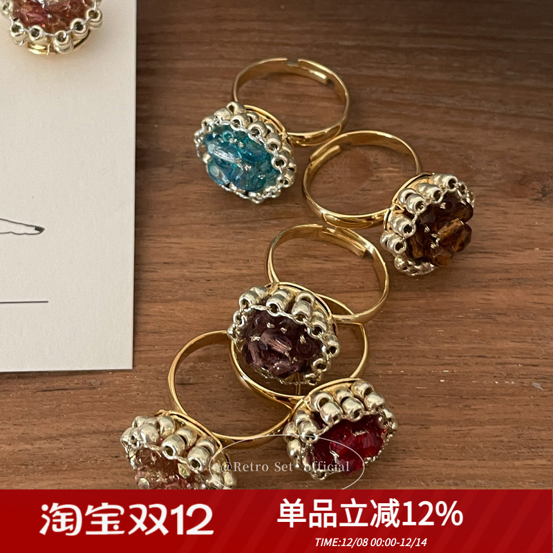 「绣球花束」手作日本进口捷克珠串珠植物系复古质感小众日系戒指