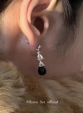 韩系小众设计coldframe纯银淡水珍珠/黑玛瑙铃铛ins复古耳钉耳环