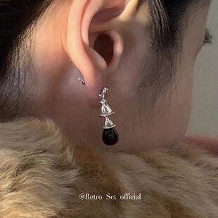 韩系小众设计coldframe纯银淡水珍珠/黑玛瑙铃铛ins复古耳钉耳环