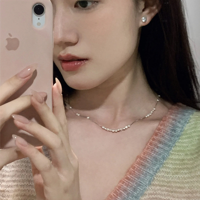 天然淡水巴洛克珍珠925银项链