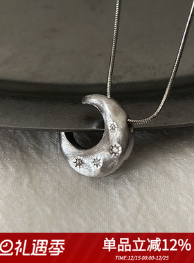 Retro925纯银蛇骨链月亮锁骨链