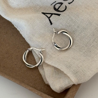 泰银做旧925纯银麻花耳环百搭