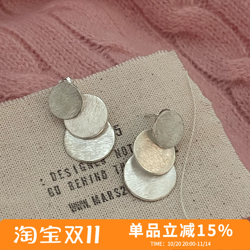 j简约纯银女拉丝手工耳环百搭