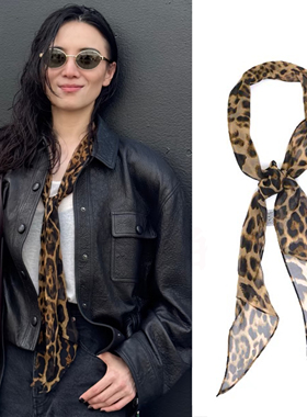 Retro法式赫本风  Y*S*L经典豹纹款桑蚕丝真丝飘带长巾丝巾围巾