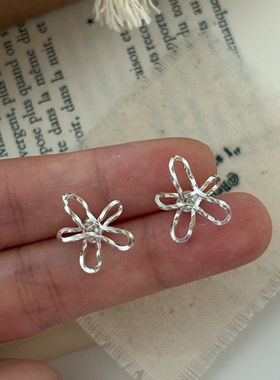 「简笔画」泰国手工s925银线条花朵镂空耳钉简约文艺小众百搭耳环